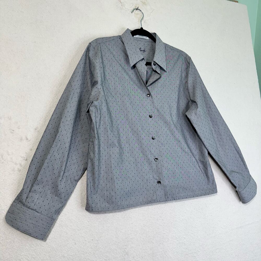 Foxcroft Silver Grey Button-Up Collared Boxy Shirt Polka Dots Pattern Size 12 - Picture 2 of 6